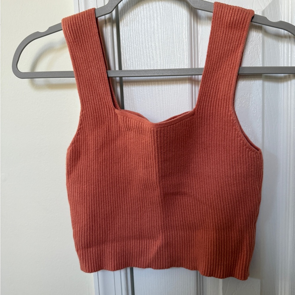 Ribbed Square-Neck Crop Tank Top - salmon